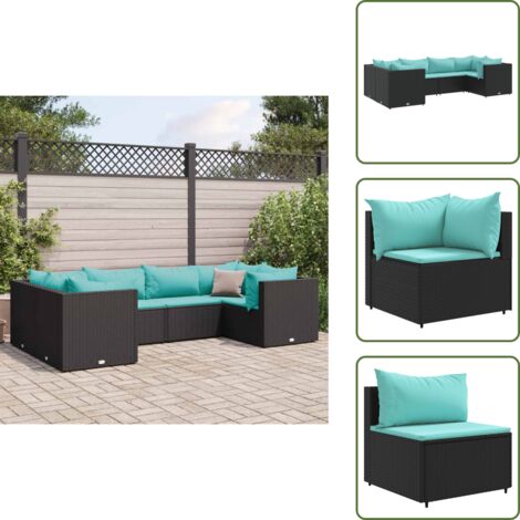Rattan - vidaXL Set Mobili da Giardino 6 pz con Cuscini in Polyrattan Nero - Acciaio