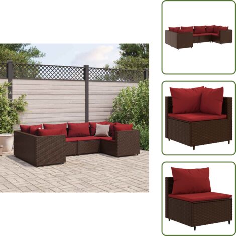 Rattan - vidaXL Set Mobili da Giardino 6pz con Cuscini in Polyrattan Marrone - Poli rattan