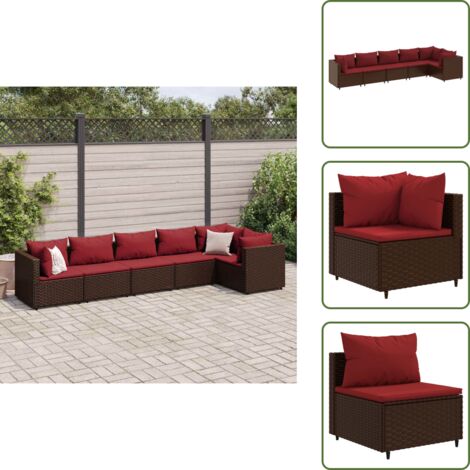 Rattan - vidaXL Set Mobili da Giardino 6pz con Cuscini in Polyrattan Marrone - Poli rattan