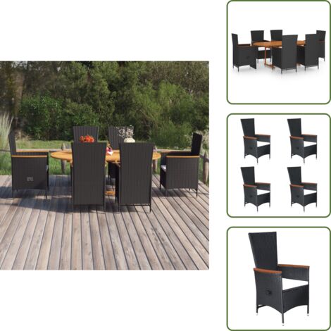 Rattan - vidaXL Set Mobili da Pranzo per Giardino 7 pz in Polyrattan Nero - Polirattan