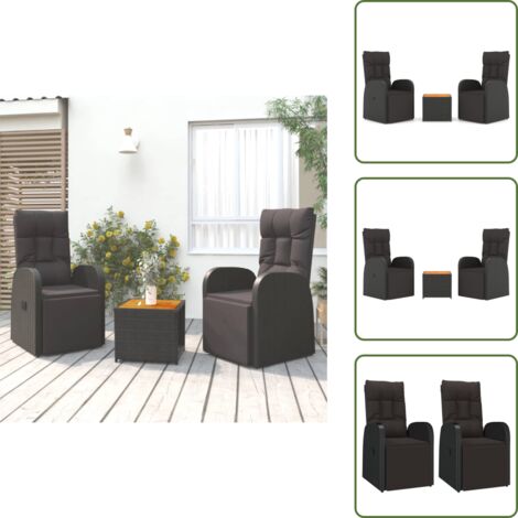 Rattan - vidaXL Set Mobili Giardino 3pz Nero Polyrattan e Legno Massello Acacia - Acciaio