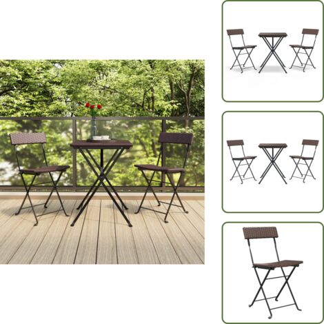 Rattan - vidaXL Set Pieghevole da Bistrò 3 pz Marrone in Polyrattan - Polyrattan