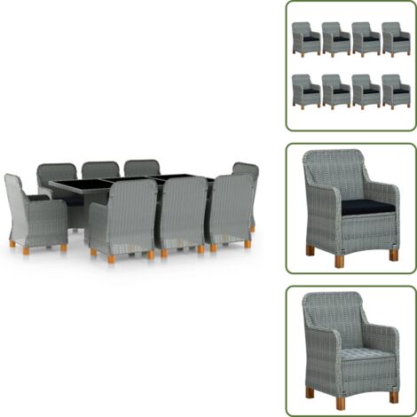 Rattan - vidaXL Set Pranzo da Giardino 9pz con Cuscini Polyrattan Grigio Chiaro - Cuscini per sedere