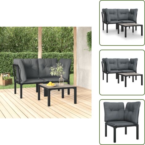 Rattan - vidaXL Set Salotto da Giardino 3 pz Nero e Grigio in Polyrattan - Poltrona angolare