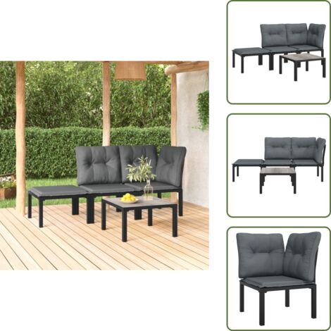 Rattan - vidaXL Set Salotto da Giardino 4 pz Nero e Grigio in Polyrattan - Poltrona angolare
