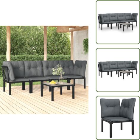 Rattan - vidaXL Set Salotto da Giardino 5 pz Nero e Grigio in Polyrattan - Poltrona angolare
