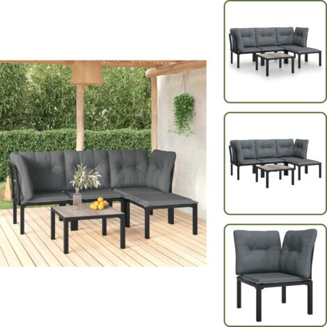 Rattan - vidaXL Set Salotto da Giardino 5 pz Nero e Grigio in Polyrattan - Poltrona angolare