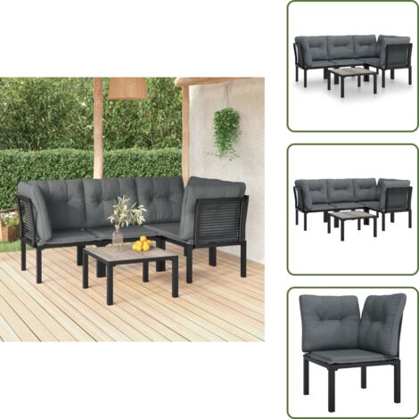 Rattan - vidaXL Set Salotto da Giardino 5 pz Nero e Grigio in Polyrattan - Poltrona angolare