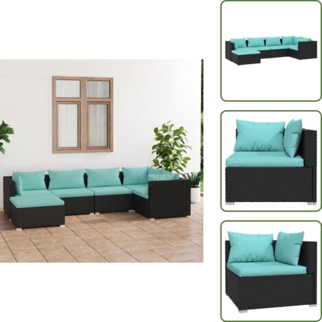 Rattan - vidaXL Set Salotto da Giardino 6 pz con Cuscini in Polyrattan Nero - Poliestere