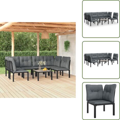 Rattan - vidaXL Set Salotto da Giardino 7 pz Nero e Grigio in Polyrattan - Poltrona angolare