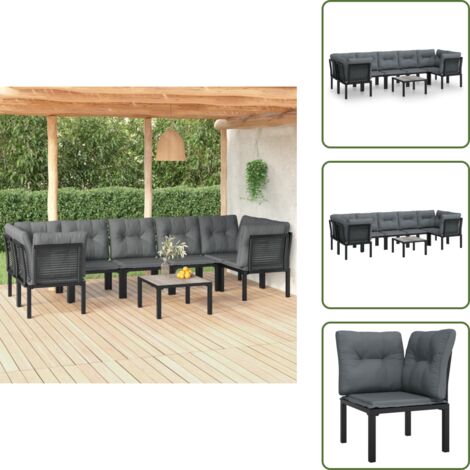 Rattan - vidaXL Set Salotto da Giardino 8 pz Nero e Grigio in Polyrattan - Poltrona angolare