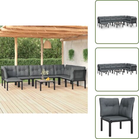 Rattan - vidaXL Set Salotto da Giardino 9 pz Nero e Grigio in Polyrattan - Poltrona angolare
