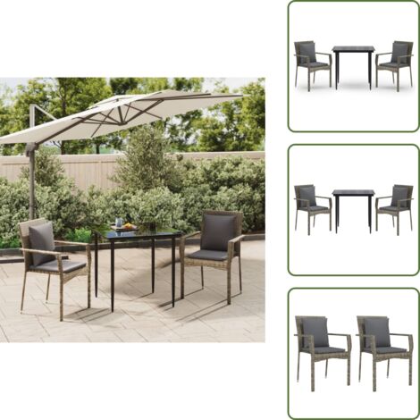 Rattan - vidaXL Set Salotto Giardino 3 pz con Cuscini Nero e Grigio Polyrattan - Acciaio