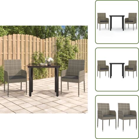 Rattan - vidaXL Set Salotto Giardino 3 pz con Cuscini Nero e Grigio Polyrattan - Acciaio