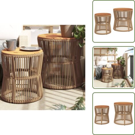 Rattan - vidaXL Tavolini da Giardino 2pz con Piano in Legno Beige in Polyrattan - Acciaio