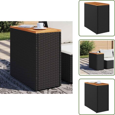 Rattan - vidaXL Tavolino da giardino con piano in legno nero 58x27,5x55 cm in polyrattan - Acciaio