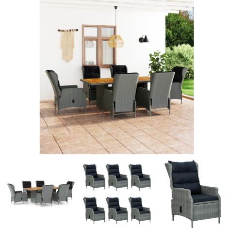 Rattanmöbel - vidaXL 7-tlg. Garten-Essgruppe mit Auflagen Poly Rattan Hellgrau - Freien Mahlzeiten