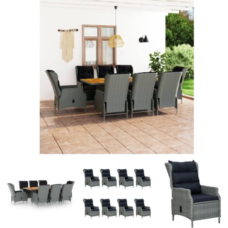 Rattanmöbel - vidaXL 9-tlg. Garten-Essgruppe mit Auflagen Poly Rattan Hellgrau - Freien Mahlzeiten
