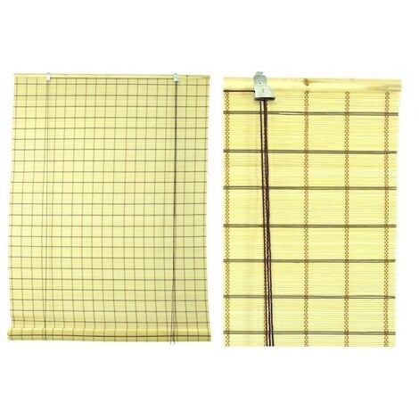 Rattanrollladen beige mit Walnussstreifen 200x300 cm