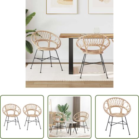 Rattanstuhl - Esszimmerstuhl 2 pcs Natur 49 x 51 x 81 cm Rattan und Eisen