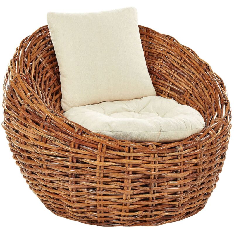 Beliani - Gartenstuhl Natur Rattangeflecht Mit Polyester Kissen Modernes Design Outdoor Lounging Möbel