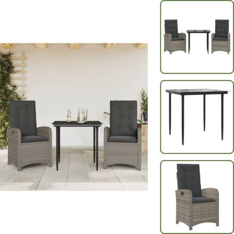 Rattanstuhl - vidaXL 3-tlg. Garten-Essgruppe mit Kissen Grau Poly Rattan - Sitzkissen