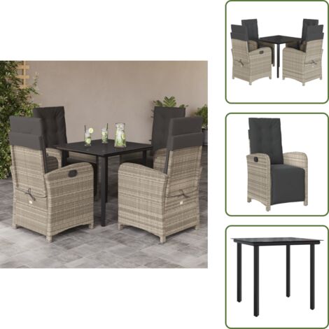 Rattanstuhl - vidaXL 5-tlg. Garten-Essgruppe mit Kissen Hellgrau Poly Rattan - Sitzkissen