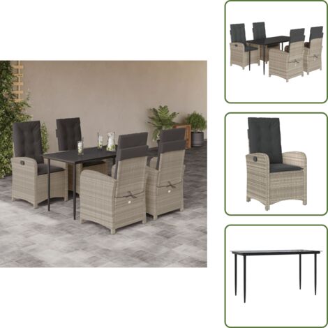 Rattanstuhl - vidaXL 5-tlg. Garten-Essgruppe mit Kissen Hellgrau Poly Rattan - Sitzkissen