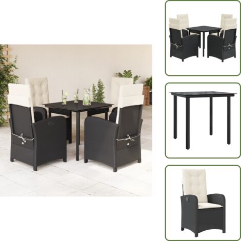 Rattanstuhl - vidaXL 5-tlg. Garten-Essgruppe mit Kissen Schwarz Poly Rattan - Sitzkissen