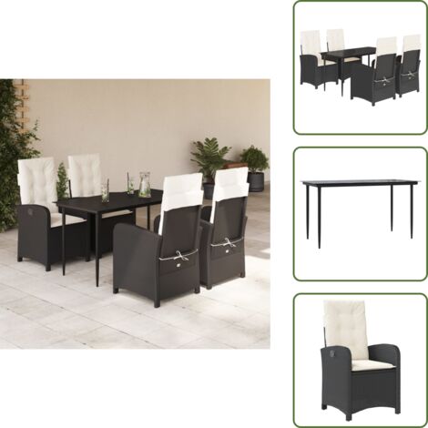 Rattanstuhl - vidaXL 5-tlg. Garten-Essgruppe mit Kissen Schwarz Poly Rattan - Sitzkissen