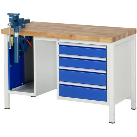 Rau Werkbank höhenverstellbar 8185A1, B1250xT700xH840-1040mm, 4x Schublade-TA, SSKL