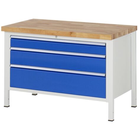 Rau Werkbank höhenverstellbar 8359A2, B1250xT700xH840-1040mm, 2x Schublade-TA