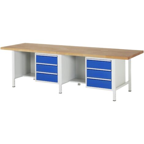 Rau Werkbank höhenverstellbar 8452A2, B3000xT900xH840-1040mm, 6x Schublade-TA