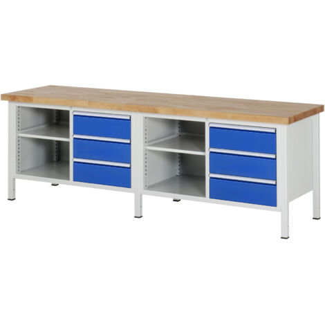 Rau Werkbank höhenverstellbar 8462A2, B2500xT700xH840-1040mm, 6x Schublade-TA