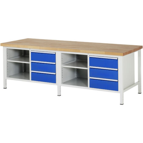 Rau Werkbank höhenverstellbar 8462A2, B2500xT900xH840-1040mm, 6x Schublade-TA