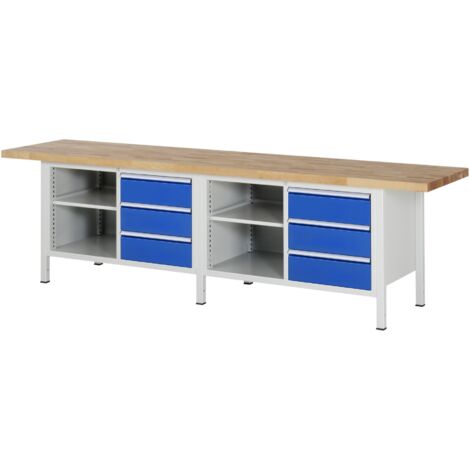 Rau Werkbank höhenverstellbar 8462A2, B3000xT700xH840-1040mm, 6x Schublade-TA