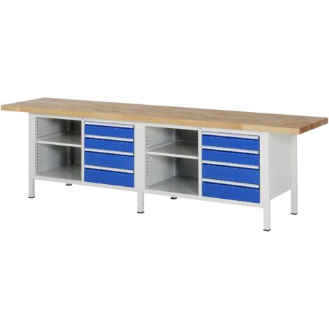Rau Werkbank höhenverstellbar 8463A2, B3000xT700xH840-1040mm, 8x Schublade-TA