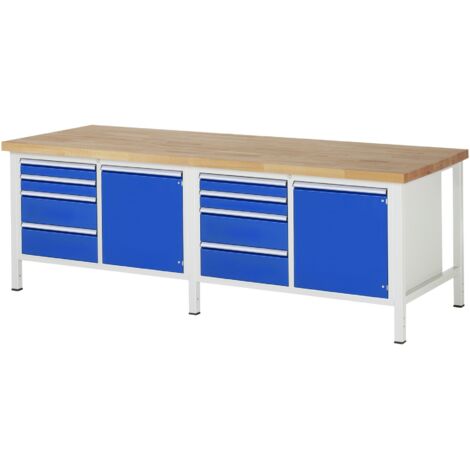 Rau Werkbank höhenverstellbar 8470A2, B2500xT900xH840-1040mm, 8x Schublade-TA, 2x Tür