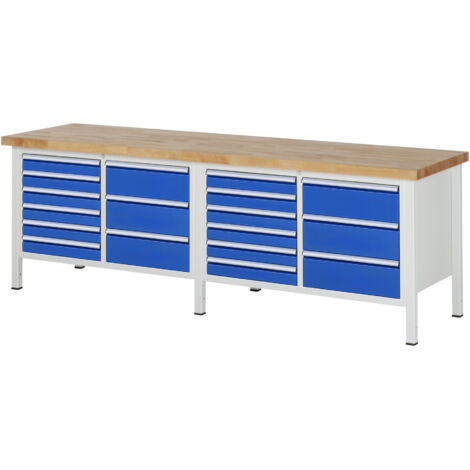 Rau Werkbank höhenverstellbar 8479A2, B2500xT700xH840-1040mm, 16x Schublade-TA