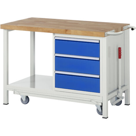 Rau Werkbank mit absenkbarem Fahrgestell Modell 8157 B 1250 x T 700 x H 880mm