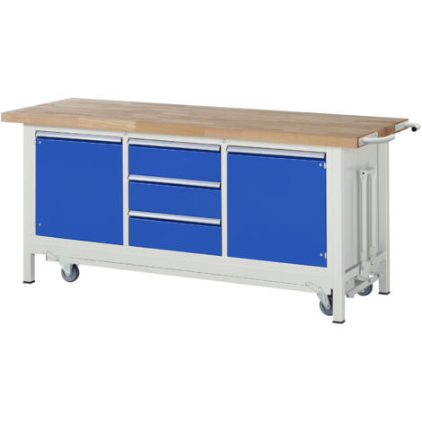 Rau Werkbank mit absenkbarem Fahrgestell Modell 8569 B 2000 x T 700 x H 880mm