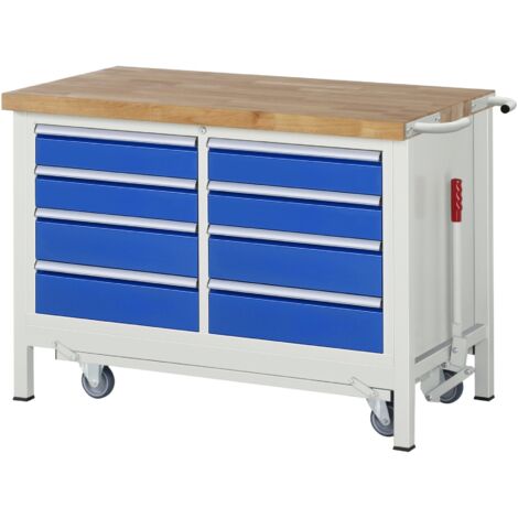 Rau Werkbank mit Fahrgestell 8477, B1250xT700xH880mm, 8x Schublade-TA