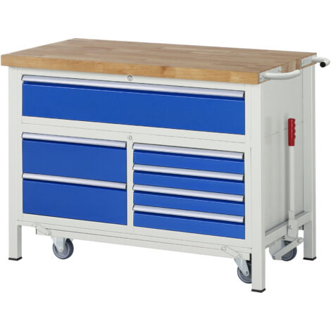 Rau Werkbank mit Fahrgestell 8921, B1250xT700xH880mm, 5x Schublade-TA