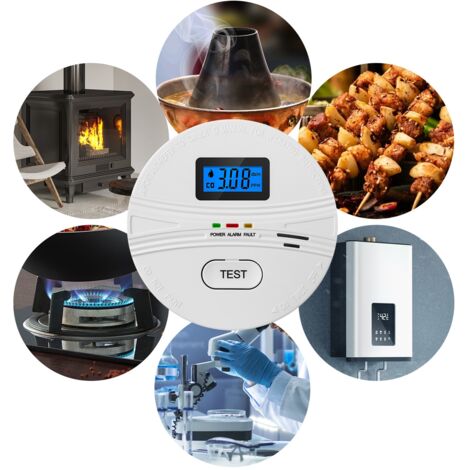 Rauch- und Kohlenmonoxidmelder-Set (3er-Pack), CO- und Rauchmelder mit Zwei-Wege-Erkennung, LCD-Display, AA-Batterie, tragbar, weiß