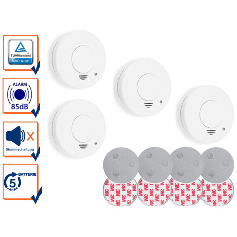 Rauchmelder 4er Set mit Magnetbefestigung, 85dB Sirene für sicheren Feueralarm
