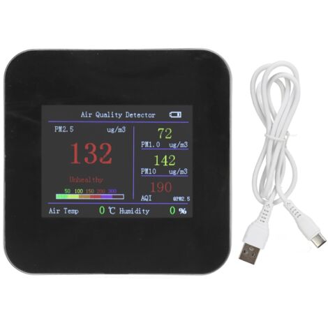 Raumluftqualitätsmonitor mit PM2,5-Sensor, Temperatur- und Feuchtigkeitsmessung – USB-Typ-C-Ladeanschluss und integrierter Akku