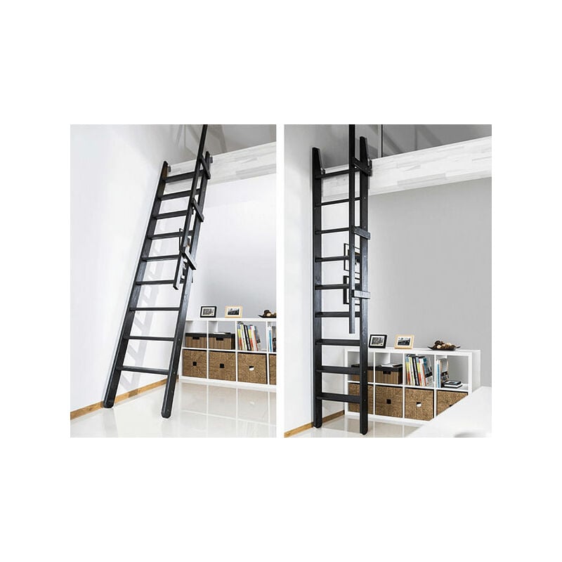 B. Raumspartreppe; Stufenleiter aus Holz; lackiert schwarz (RAL 9017
