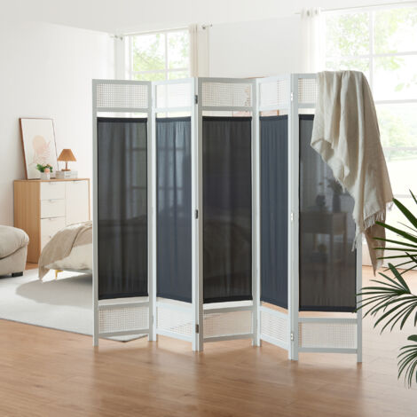 Raumteiler Dorotea 5-teilig 200x170 cm Weiß/Dunkelgrau [en.casa]