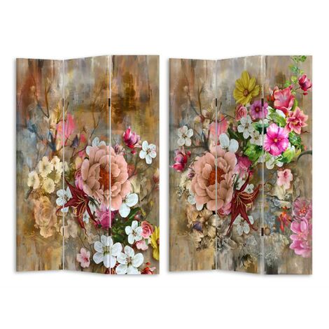 Raumteiler mit rosa Blumenmuster, 3 Flügeltüren, 120,6x2,5xh180,6x2,5xh180 cm