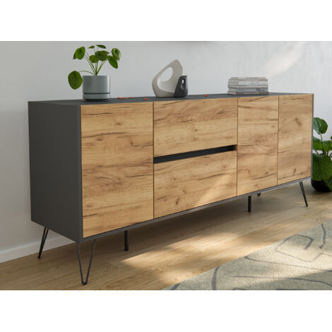 Raumwunder XL Sideboard Pharo 180cm 2 SoftClose 3 Türen Grafit/Eiche Front
